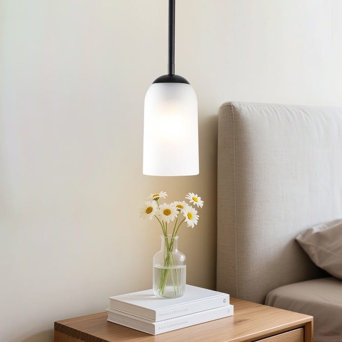 Zavira 1-Light Nickel Cylinder Frosted Glass Pendant Light