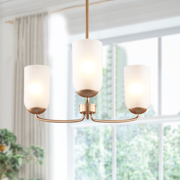 Zavira 3-Light Gold Radial Chandelier with Frosted Glass Shade