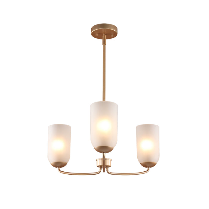 Zavira 3-Light Gold Radial Chandelier with Frosted Glass Shade