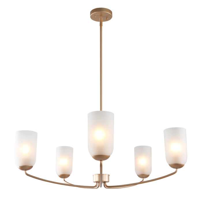 Zavira 5-Light Gold Radial Chandelier with Frosted Glass Shade