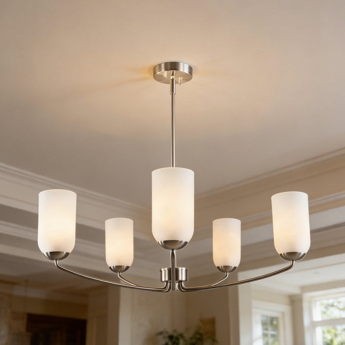 Zavira 5-Light Gold Radial Chandelier with Frosted Glass Shade