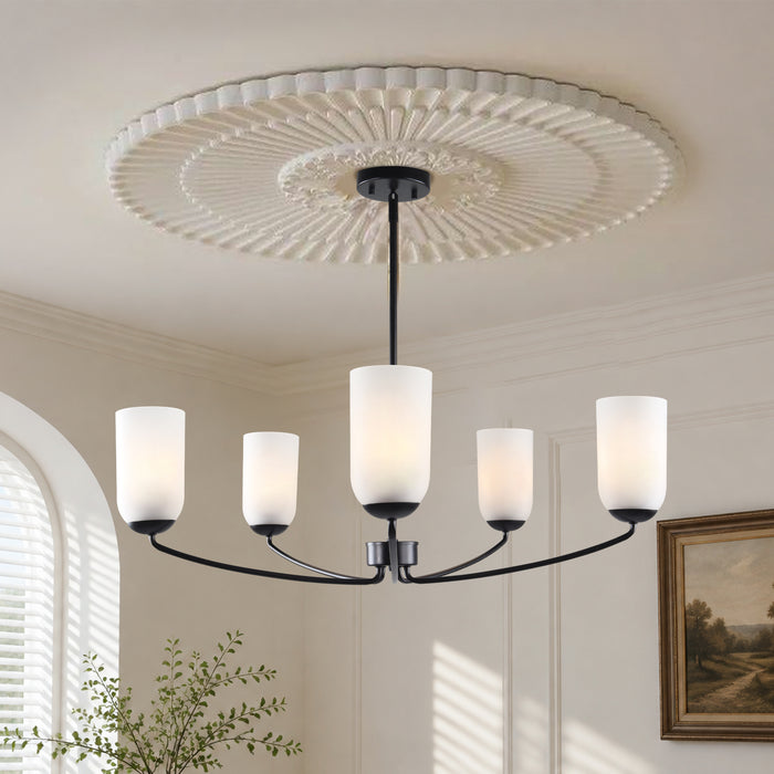 Zavira 5-Light Gold Radial Chandelier with Frosted Glass Shade