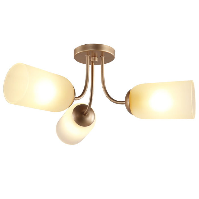 Zavira 3-Light Gold Radial Semi-flush Mount Frosted Glass Ceiling Light