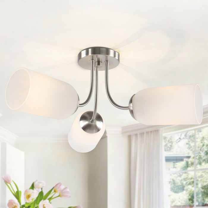 Zavira 3-Light Gold Radial Semi-flush Mount Frosted Glass Ceiling Light
