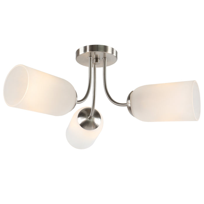Zavira 3-Light Gold Radial Semi-flush Mount Frosted Glass Ceiling Light