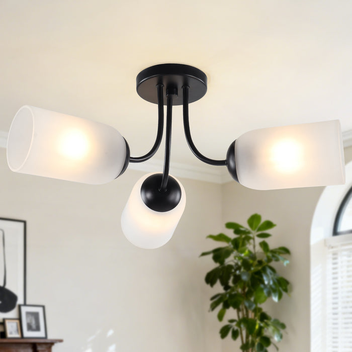Zavira 3-Light Gold Radial Semi-flush Mount Frosted Glass Ceiling Light