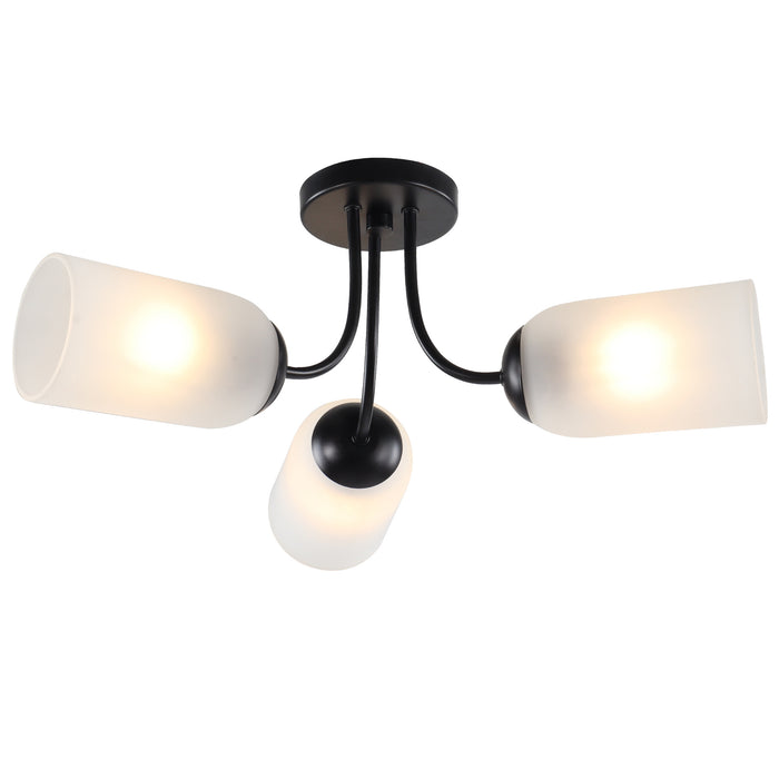 Zavira 3-Light Gold Radial Semi-flush Mount Frosted Glass Ceiling Light