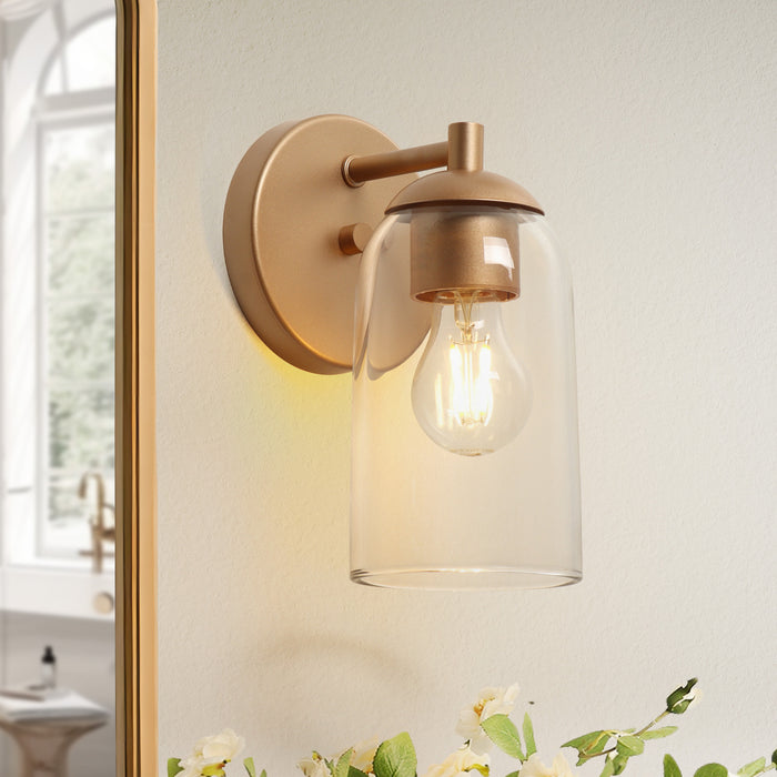 Zavira 1-Light Gold Cylinder Clear Glass Wall Sconce