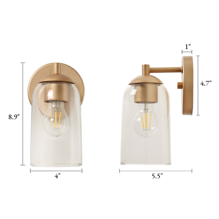 Zavira 1-Light Gold Cylinder Clear Glass Wall Sconce