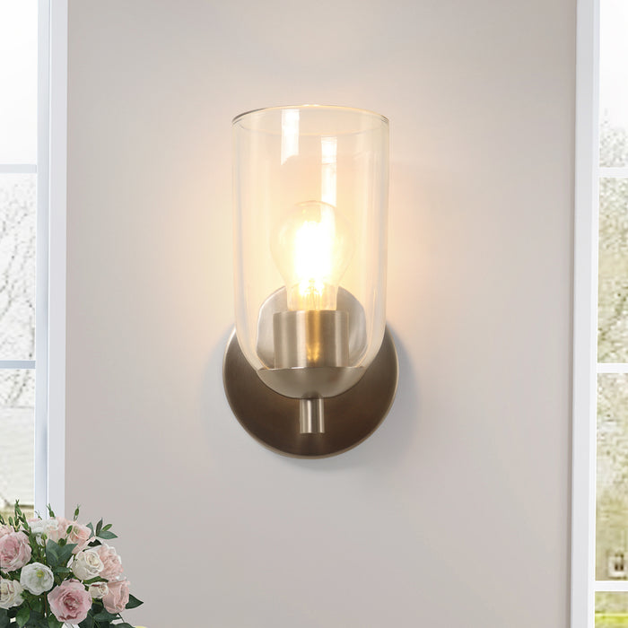 Zavira 1-Light Gold Cylinder Clear Glass Wall Sconce
