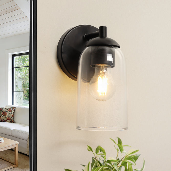 Zavira 1-Light Gold Cylinder Clear Glass Wall Sconce