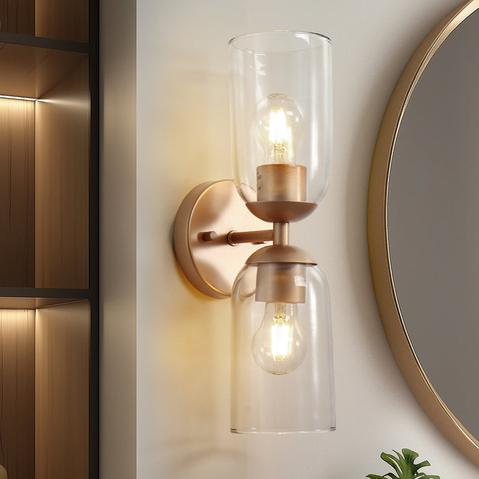 Zavira 2-Light Gold Cylinder Clear Glass Wall Sconce