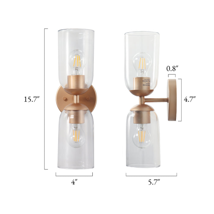 Zavira 2-Light Gold Cylinder Clear Glass Wall Sconce