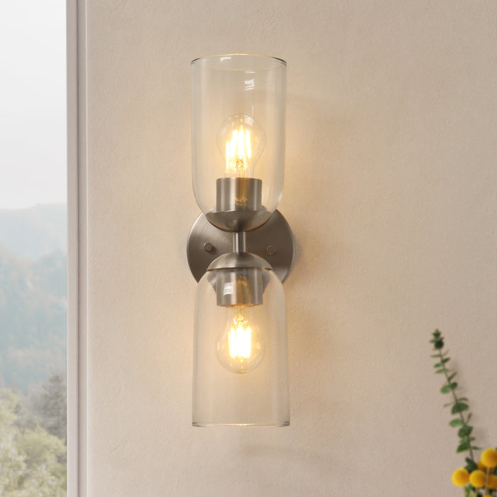 Zavira 2-Light Gold Cylinder Clear Glass Wall Sconce
