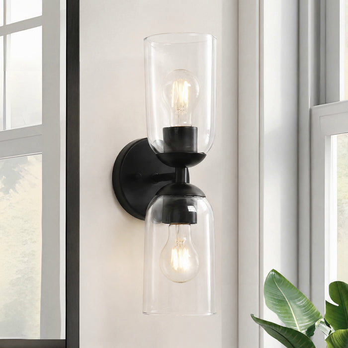Zavira 2-Light Gold Cylinder Clear Glass Wall Sconce