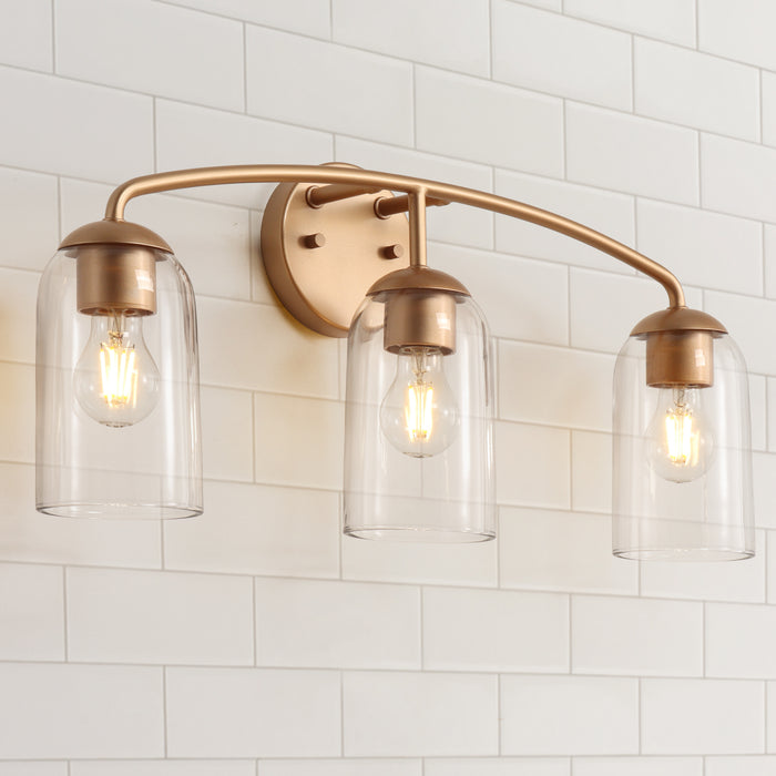 Zavira 3-Light Gold Linear Clear Glass Bathroom Vanity Light