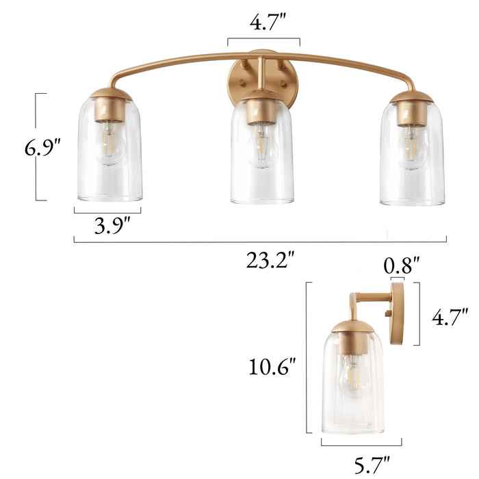 Zavira 3-Light Gold Linear Clear Glass Bathroom Vanity Light