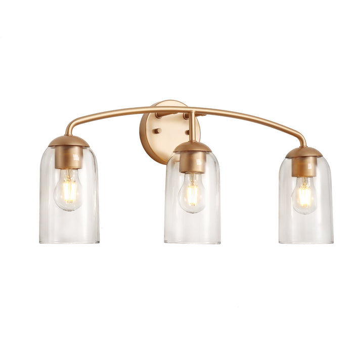 Zavira 3-Light Gold Linear Clear Glass Bathroom Vanity Light