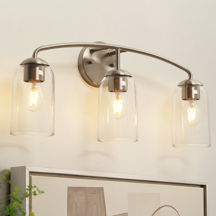 Zavira 3-Light Gold Linear Clear Glass Bathroom Vanity Light