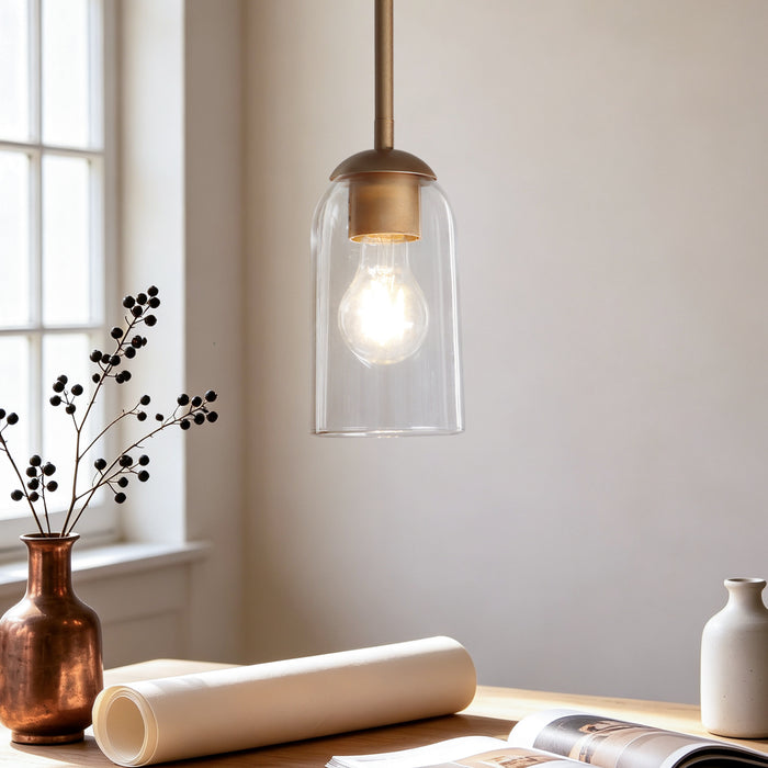 Zavira 1-Light Gold Cylinder Clear Glass Pendant Light