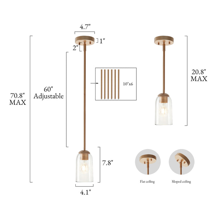 Zavira 1-Light Gold Cylinder Clear Glass Pendant Light