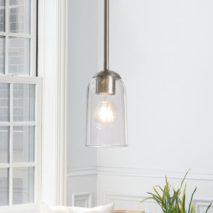 Zavira 1-Light Gold Cylinder Clear Glass Pendant Light