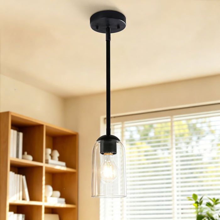 Zavira 1-Light Gold Cylinder Clear Glass Pendant Light