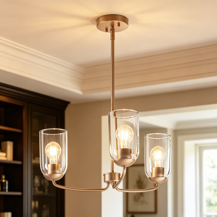 Zavira 3-Light Black Radial Chandelier with Clear Glass Shade