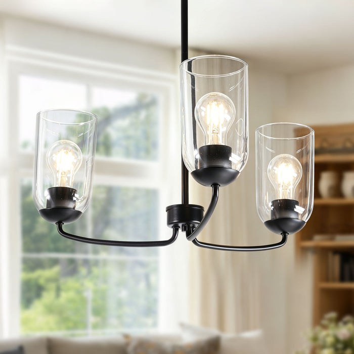 Zavira 3-Light Black Radial Chandelier with Clear Glass Shade