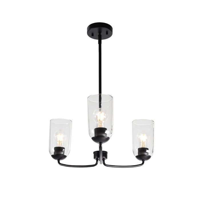 Zavira 3-Light Black Radial Chandelier with Clear Glass Shade