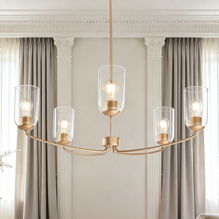 Zavira 5-Light Gold Radial Chandelier with Clear Glass Shade