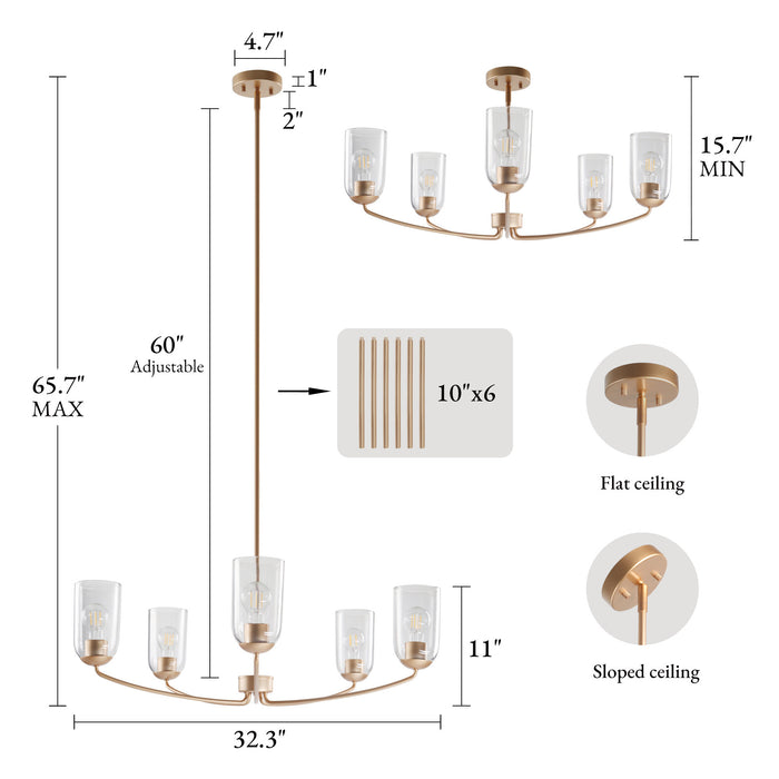 Zavira 5-Light Gold Radial Chandelier with Clear Glass Shade