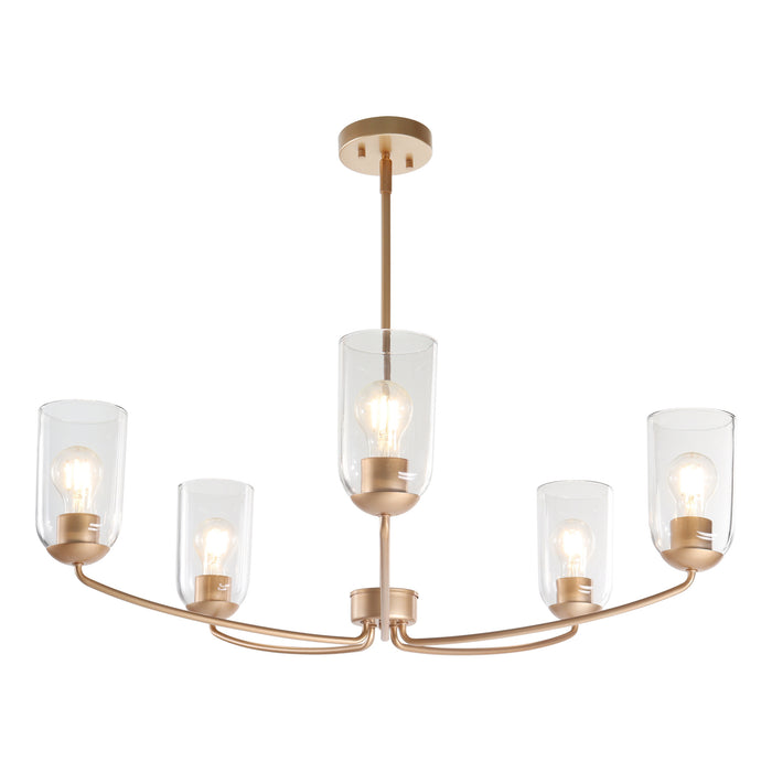 Zavira 5-Light Gold Radial Chandelier with Clear Glass Shade