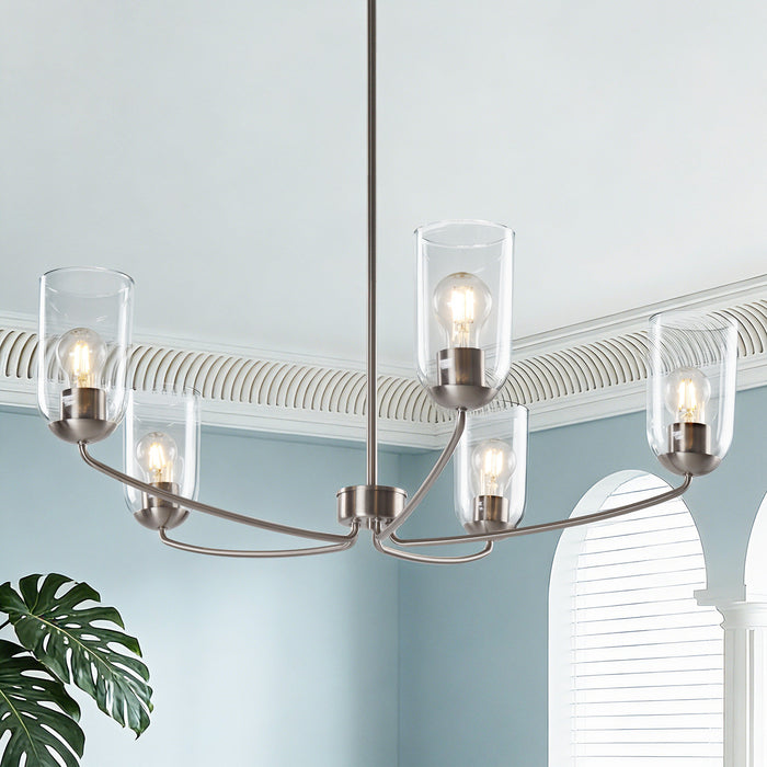 Zavira 5-Light Gold Radial Chandelier with Clear Glass Shade