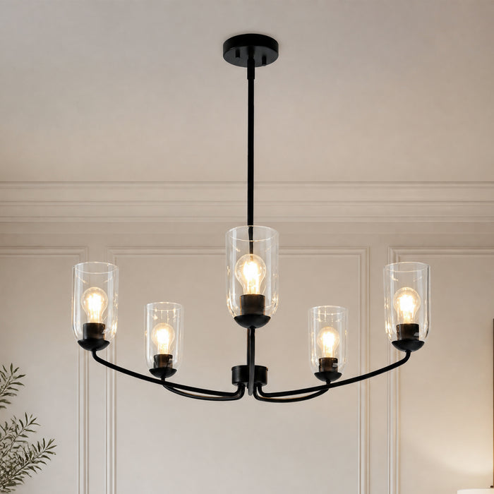 Zavira 5-Light Gold Radial Chandelier with Clear Glass Shade