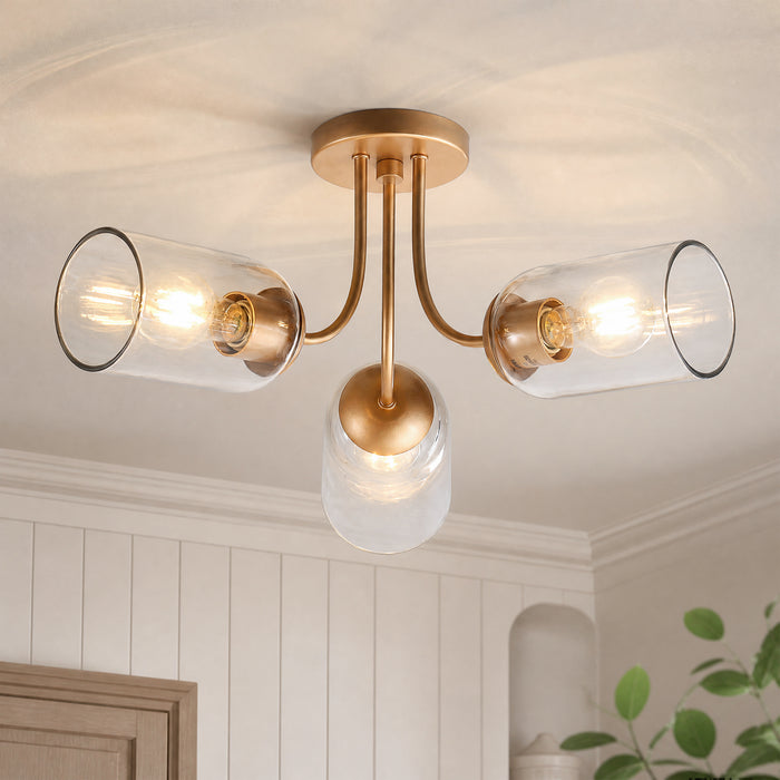 Zavira 3-Light Black Radial Semi-flush Mount Clear Glass Ceiling Light