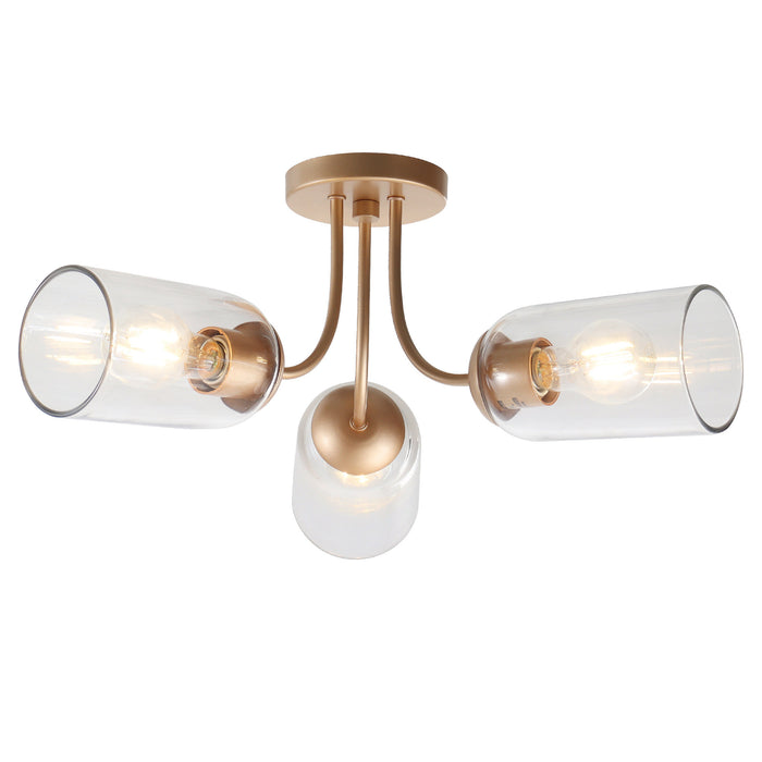 Zavira 3-Light Black Radial Semi-flush Mount Clear Glass Ceiling Light