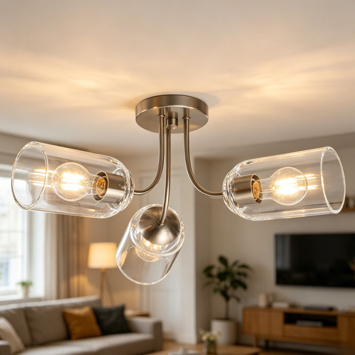Zavira 3-Light Black Radial Semi-flush Mount Clear Glass Ceiling Light