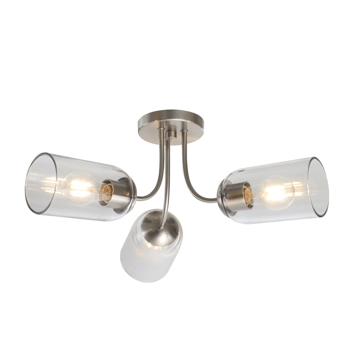 Zavira 3-Light Black Radial Semi-flush Mount Clear Glass Ceiling Light