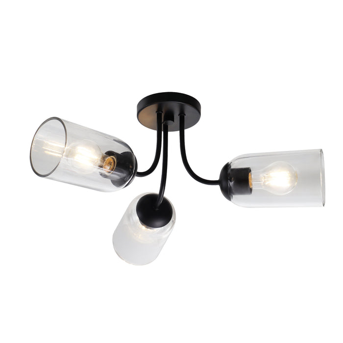 Zavira 3-Light Black Radial Semi-flush Mount Clear Glass Ceiling Light