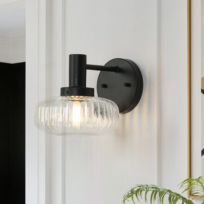 Melora 1-Light Black Globe Textured Glass Wall Sconce