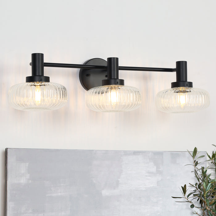 Melora 3-Light Black Linear Globe Textured Glass Bathroom Vanity Light