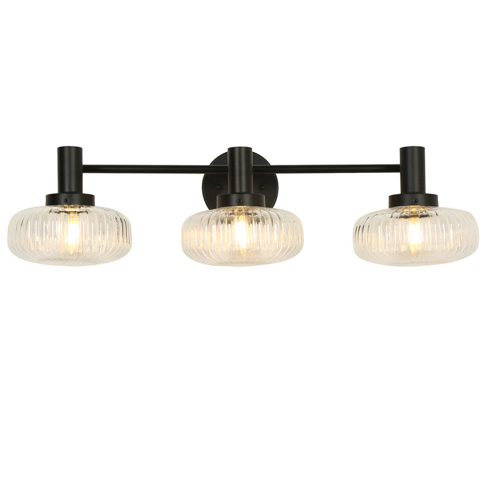 Melora 3-Light Black Linear Globe Textured Glass Bathroom Vanity Light