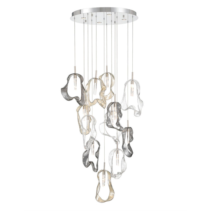 Avella 12-Light Nickel Colored Glass Chandelier Cluster  Pendant