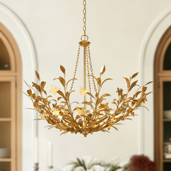 Lorven 6-Light Floral Branch Chandelier with Gold Leaf Accents