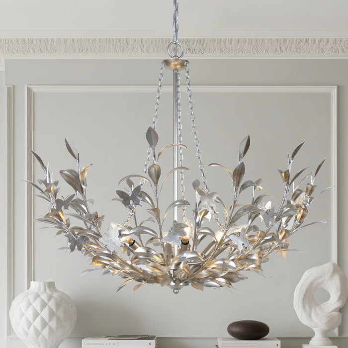 Lorven 6-Light Floral Branch Chandelier with Silver Leaf Accents