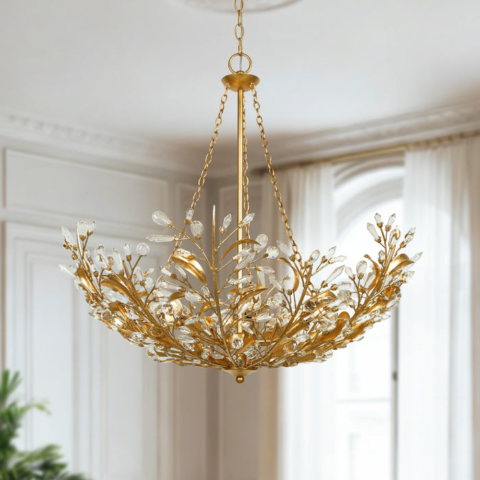 Cireva 6-Light Floral Branch Chandelier with Gold Leaf Accents