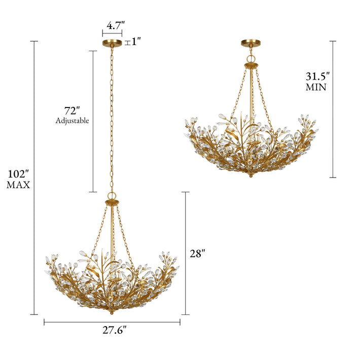 Cireva 6-Light Floral Branch Chandelier with Gold Leaf Accents