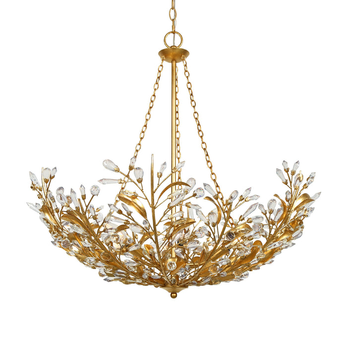 Cireva 6-Light Floral Branch Chandelier with Gold Leaf Accents