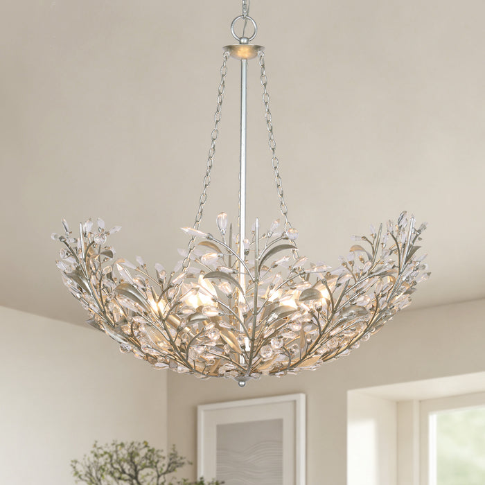 Cireva 6-Light Floral Branch Chandelier with Silver Leaf Accents